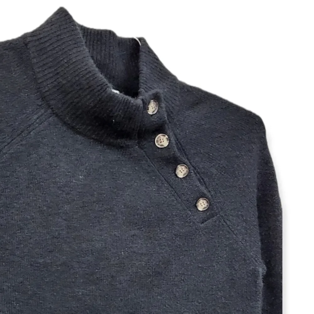 J.Crew Womens‎ XXS Black Button Shoulder Mock Neck Sweater Knit Long Sleeve Top